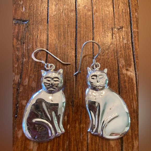 Cat Earrings Sterling Silver 2” pierced w/ear wires New from my pop up PURRFECT! - Picture 7 of 8